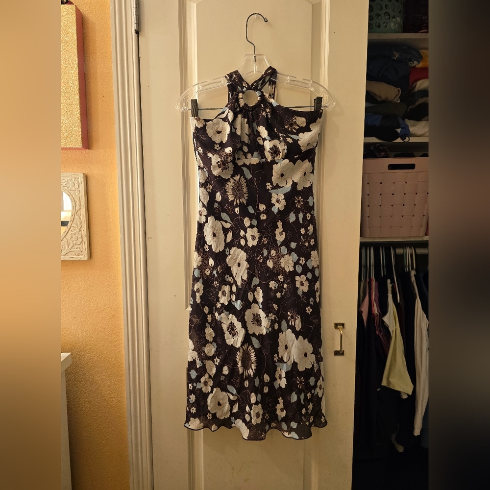 Speechless y2k floral halter dress midi sz M brown/blue